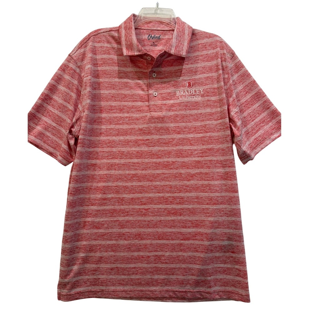 Mens Bradley University Polo Shirt XL Red White Striped Golf Tee‎ Oxford America